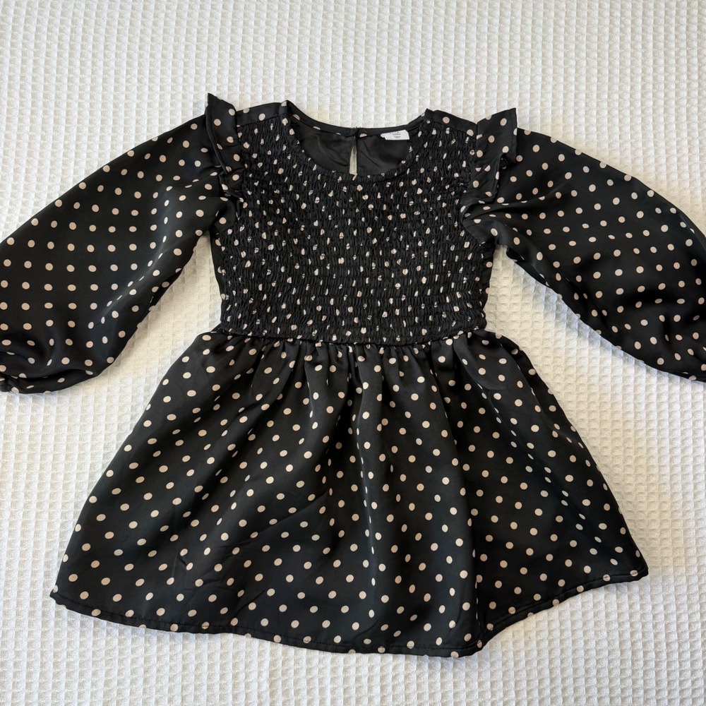 Baby Gap Toddler Girls Black Polka Dot Satin Smocked Ruffle Dress 2 Years 2T